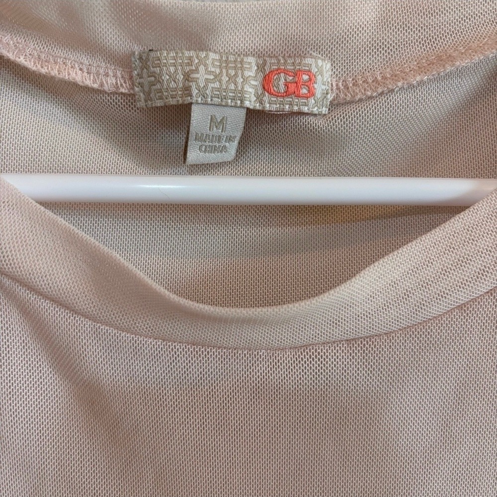 GB Sheer Mesh Short Sleeve Crop Top M‎ Blush Pink Balletcore Layering Tee - Picture 2 of 3